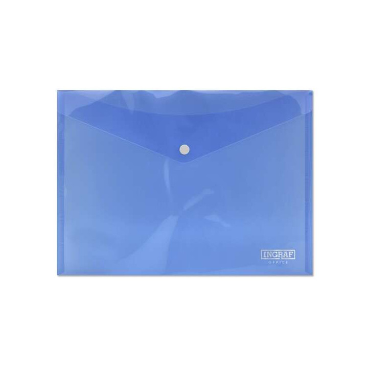 Ingraf Sobre Portadocumentos A4 - Cierre de Broche - Polipropileno Cristal Transparente - Color Azul