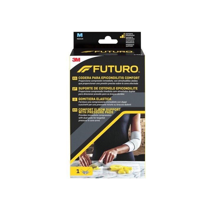 Futuro Comfort Codera para Epicondilitis - Talla M (25.4 - 27.9cm) - Transpirable - Elastico - Anatomico - Color Gris