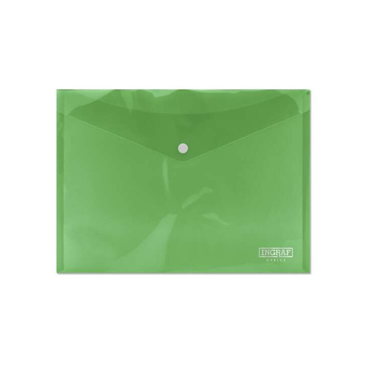 Ingraf Sobre Portadocumentos A4 - Cierre de Broche - Polipropileno Cristal Transparente - Color Verde