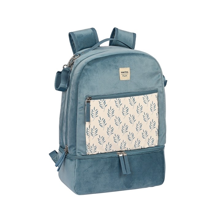 Safta Leaves Mochila para Carrito Bebe de 19.4L - Cremallera Doble - Bolsillo Frontal - Bolsillo Termo - Bolsillo Lateral para B