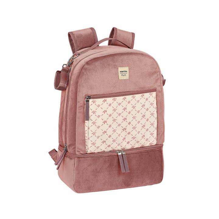 Safta Marsala Mochila para Carrito Bebe de 19.4L - Cierre con Doble Tirador - Bolsillo Frontal con Cremallera - Bolsillo Termo -