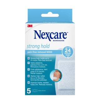 Nexcare Strong Hold Pack de 5 Apositos para Heridas - 50x101mm - Retirada Sin Dolor - Reposicionables - para Pieles Delicadas -