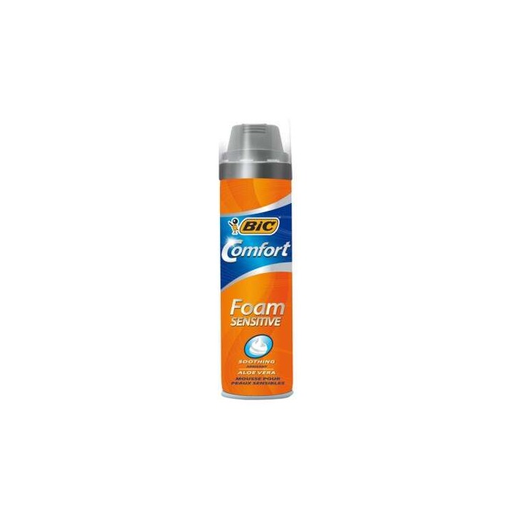 Bic Foam Sensitive Comfort Espuma de Afeitar - Facil de Aplicar - Contiene Aloe Vera - Capacidad 250ml