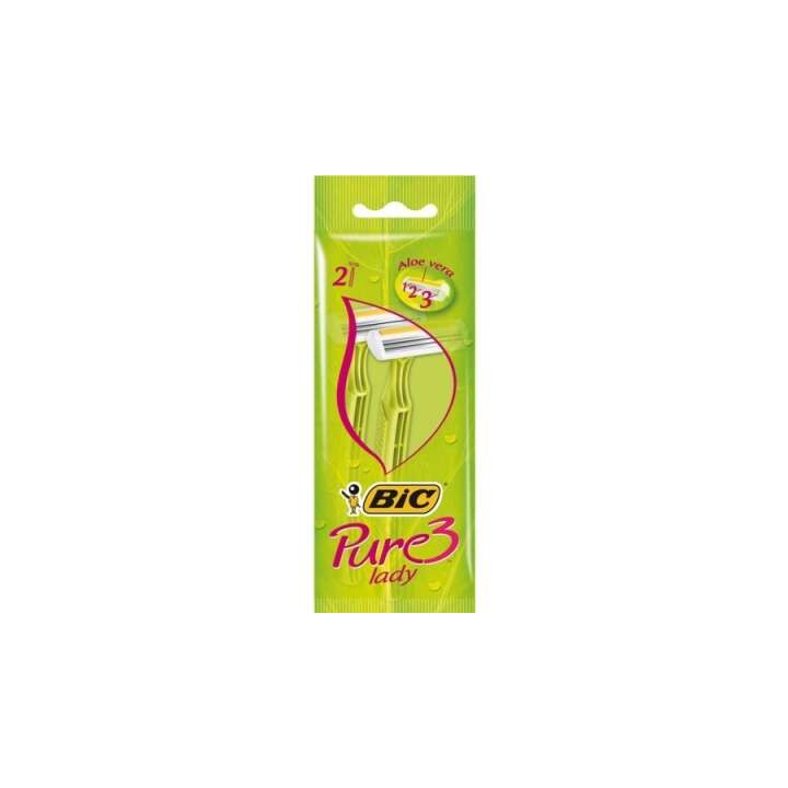 Bic Pure 3 Lady Pack de 2 Maquinillas de Depilacion Desechables de 3 Hojas - Tira Lubricante con Aloe Vera
