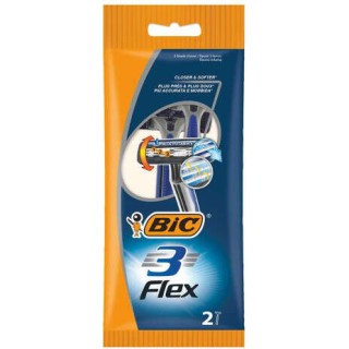 Bic Flex 3 Pack de 2 Maquinillas de Afeitar Desechables de 3 Hojas - Cabezal Pivotante - Tira Lubricante con Aloe Vera
