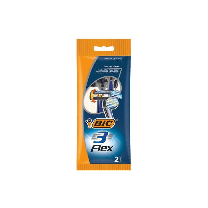 Bic Flex 3 Pack de 2 Maquinillas de Afeitar Desechables de 3 Hojas - Cabezal Pivotante - Tira Lubricante con Aloe Vera