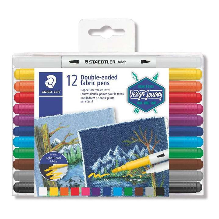 Staedtler 3190 Pack de 12 Rotuladores de Doble Punta para Textil - Colores Surtidos