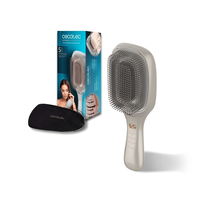 Cecotec HairCare Revitalize Champagne Cepillo Reparador - Microcorrientes EMS - Luz LED - Iones Negativos - Laser de Baja Potenc