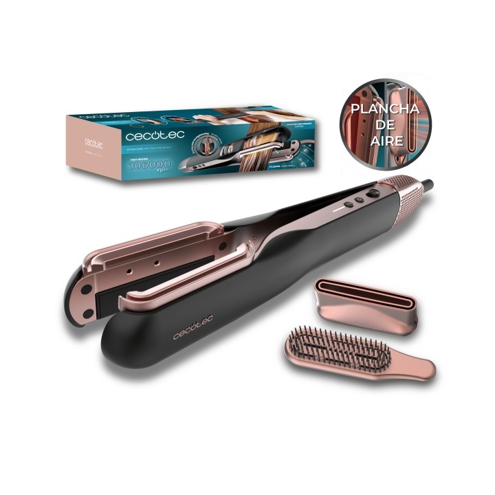 Cecotec RitualCare Air Lisse 2in1 Black Secador Plancha de Pelo con Aire - Concentrador - Cepillo - Velocidad 106000rpm - Revest