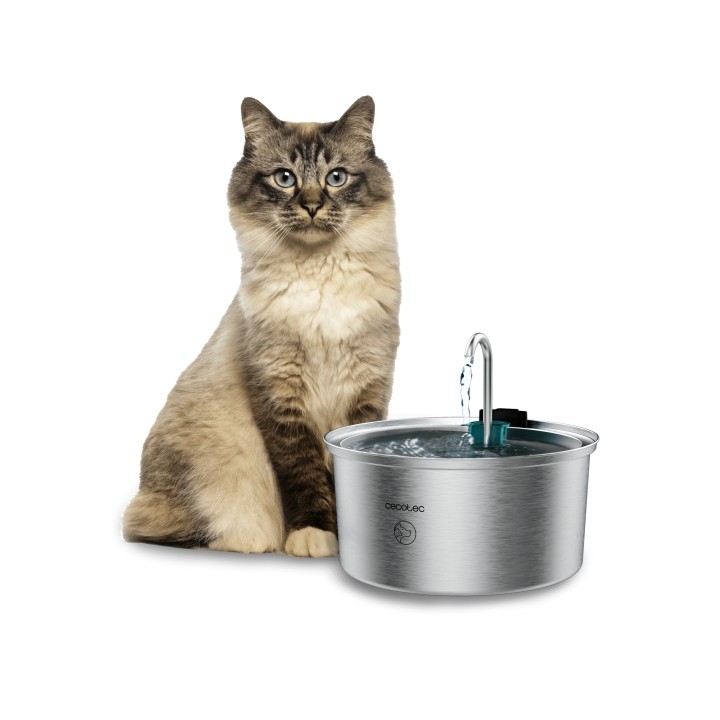 Cecotec Pumba 3200 Refresh Bebedero para Mascotas - Capacidad de 3.2L - Acero Inoxidable - Efecto Cascada - Silencioso - Facil d
