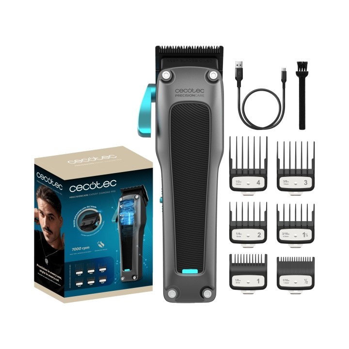 Cecotec PrecisionCare Expert Diamond Pro Cortapelos Inalambrico - Cuchilla Dlc de Diamante - Velocidad 7000rpm - Peines Ajustabl