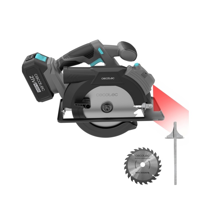 Cecotec DirectPrecission 8000 Vision Sierra Circular Inalambrico - Bateria 4Ah 20V - Disco de 165mm - Corte hasta 57mm - Inclina