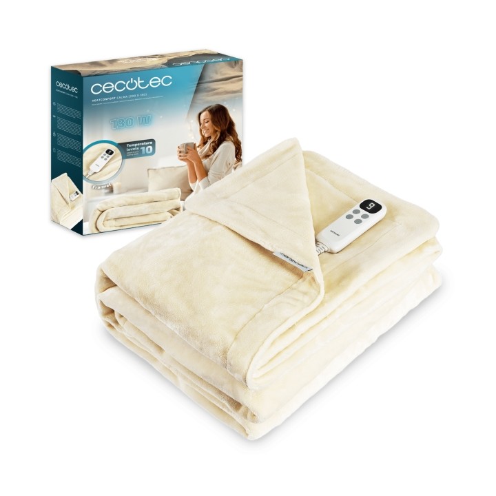 Cecotec HeatConfort Calma Manta Electrica - 130W - Apagado Automatico - 10 Niveles de Calor - Controlador LCD Extraible - Tecnol