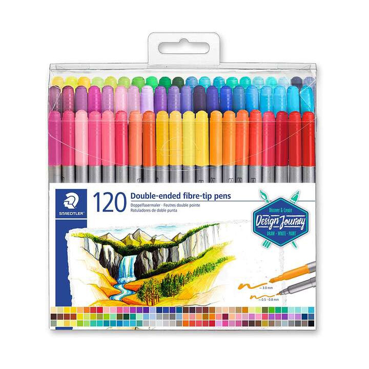 Staedtler 3200 Pack de 120 Rotuladores de Doble Punta - Resistente a la Presion - Colores Surtidos