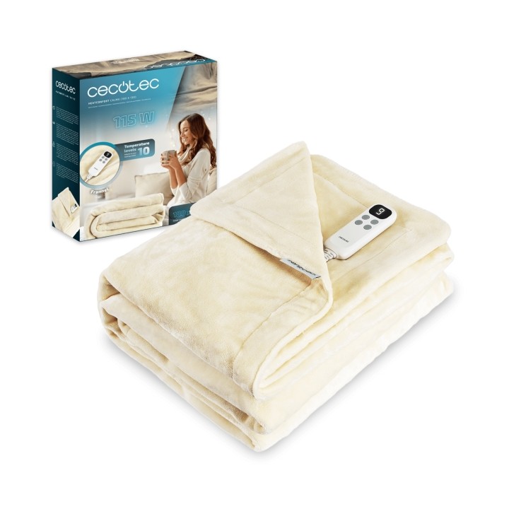Cecotec HeatConfort Calma Manta Electrica - 115W - Apagado Automatico - 10 Niveles de Calor - Control LCD Extraible - Lavable a