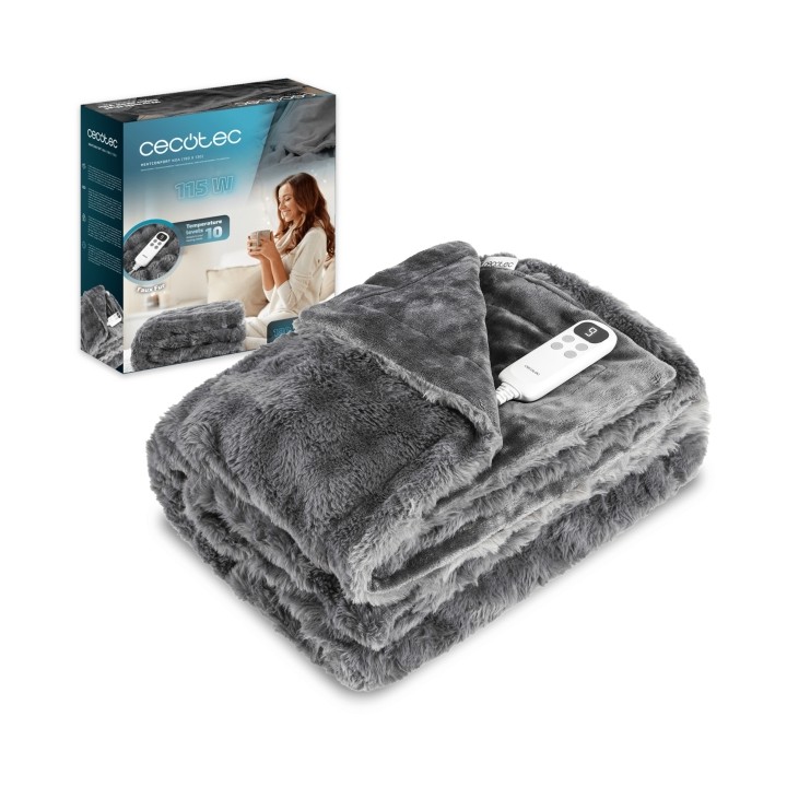 Cecotec HeatConfort Noa Manta Electrica - 115W - Apagado Automatico - Piel Sintetica y Franela - 10 Niveles de Calor - Control L