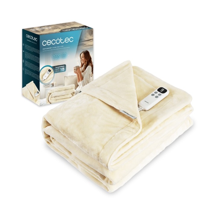 Cecotec HeatConfort Calma Manta Electrica - 115W - Tecnologia PTC y NTC - 10 Niveles de Calor - Temporizador - Apagado Automatic