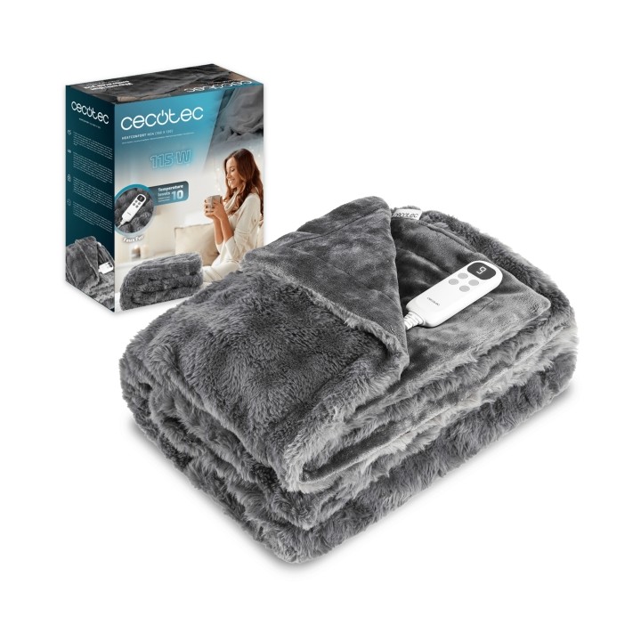 Cecotec HeatConfort Noa Manta Electrica - 115W - Apagado Automatico - Piel Sintetica y Franela - 10 Niveles de Calor - Control L