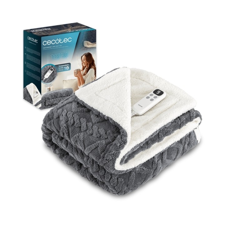 Cecotec HeatConfort Luma Manta Electrica - 115W - Amplia Cobertura - Tecnologia PTC y NTC - 10 Niveles - Temporizador con Apagad