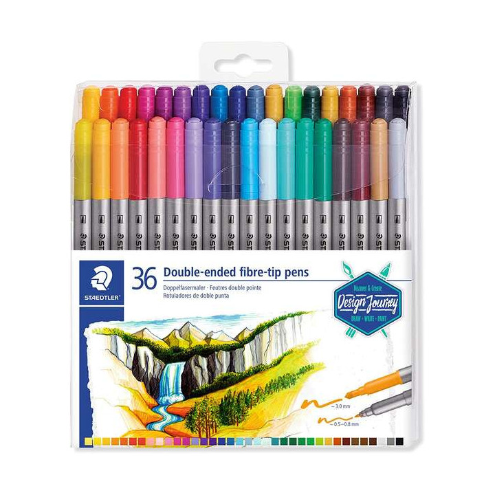 Staedtler 3200 Pack de 36 Rotuladores de Doble Punta - Resistente a la Presion - Colores Surtidos