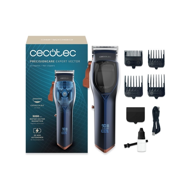 Cecotec PrecisionCare Expert Vector Cortapelos Inalambrico - Motor de 9200rpm - Cuchilla DLC Acero y Ceramica - Autonomia 90min
