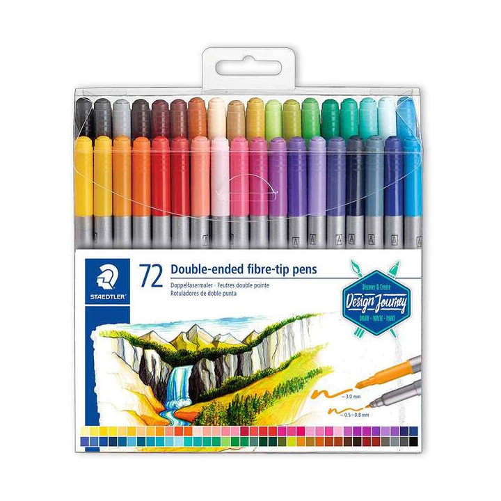 Staedtler 3200 Pack de 72 Rotuladores de Doble Punta - Resistente a la Presion - Colores Surtidos