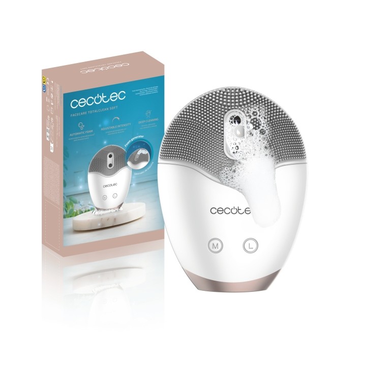 Cecotec FaceCare TotalClean Soft Limpiador Facial Ultrasonico - Generador de Jabon Automatico - Vibracion y Masaje - Velocidad A