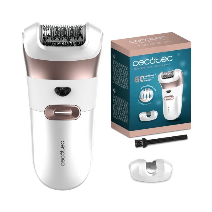 Cecotec SkinCare Depil-Action 6000 Depiladora de Arranque con 60 Pinzas - Autonomia hasta 60min - Accesorio para Zona Sensible -