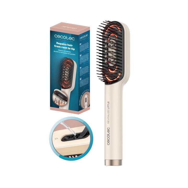 Cecotec HairCare Revitalize Little Cepillo Reparador de Cabello - Desenredante - Luz LED - Aplicador de Serum Integrado - Masaje