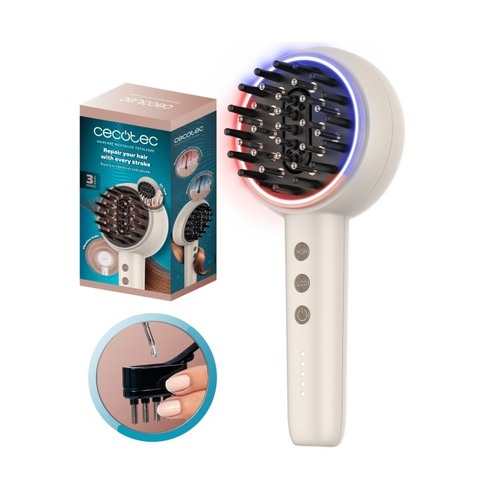 Cecotec HairCare Revitalize TotalCare Cepillo Reparador de Cabello - Estimula Foliculos Pilosos - Luz LED - Aplicador de Serum I