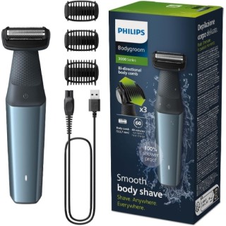 Philips Bodygroom Series 3000 Afeitadora Corporal Impermeable - Tecnologia SkinProtect con Seguimiento de Contornos 2D - 3 Peine