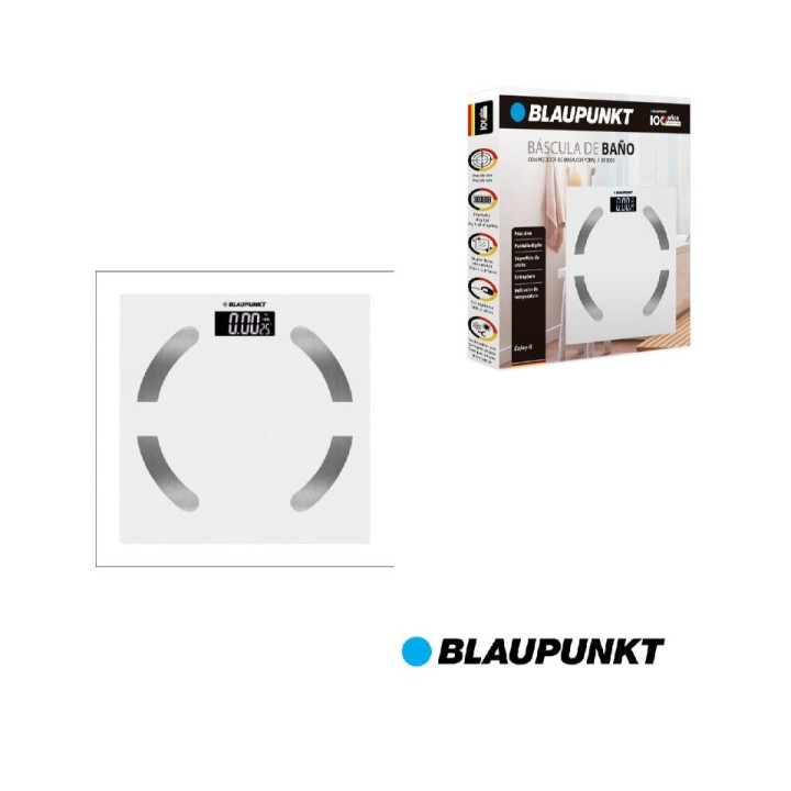 Blaupunkt BP5009 Bascula de Bano Digital Extraplana - 180kg con Vidrio Templado - Sensores de Alta Precision - Pantalla LCD con