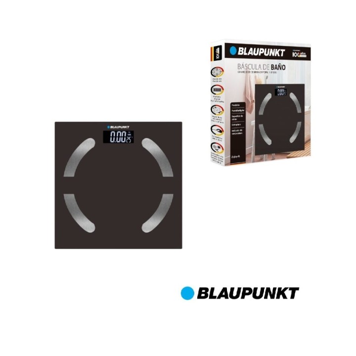 Blaupunkt BP5009 Bascula de Bano Digital Extraplana - 180kg con Vidrio Templado - Sensores de Alta Precision - Pantalla LCD con