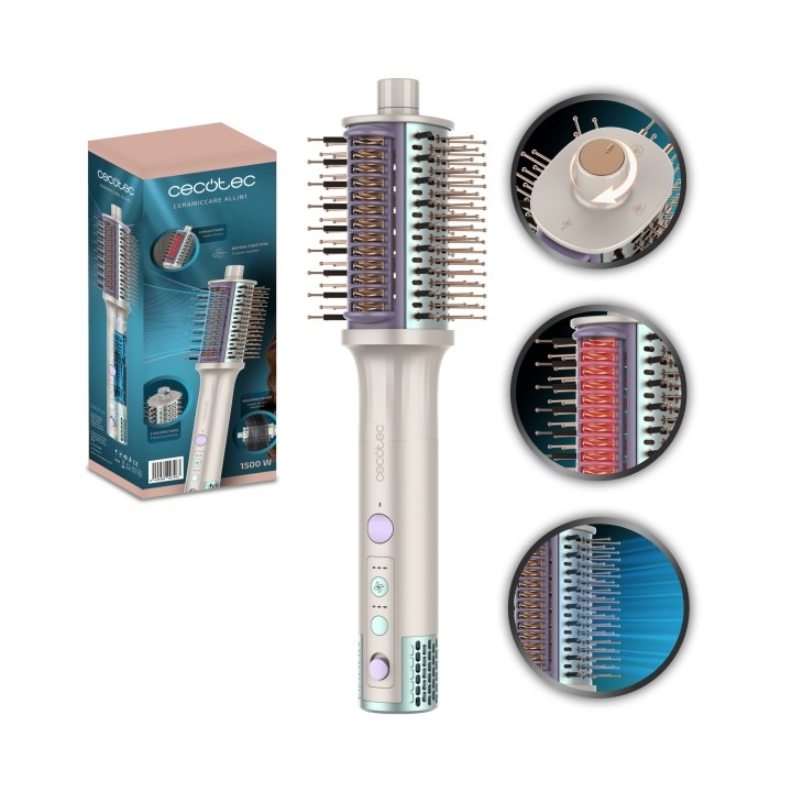 Cecotec CeramicCare Allin1 Cepillo de Aire - 1500W - Placas Calefactoras - Multifuncion - Revestimiento Ceramico - Generador de