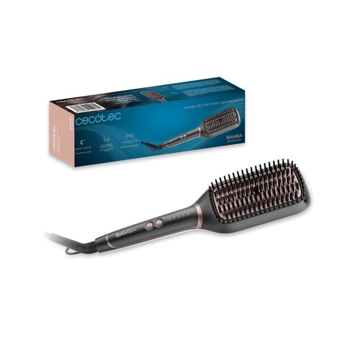 Cecotec Bamba InstantCare SquareBrush Cepillo Alisador - Revestimiento Ceramico - Temperatura Ajustable - Tecnologia de Iones -