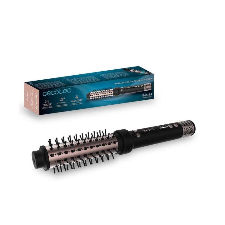 Cecotec Bamba InstantCare Curly AirFlow Cepillo Alisador 2 en 1 - 150W - Cilindro Ceramico de 30mm - Cabezal Giratorio - Cable 3