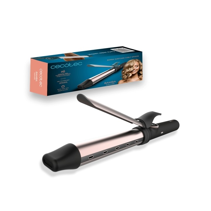 Cecotec Bamba SurfCare Curly Sphere Rizador de 28mm - Iones Negativos - Rizos Amplios y Naturales - Pantalla LED de Temperatura