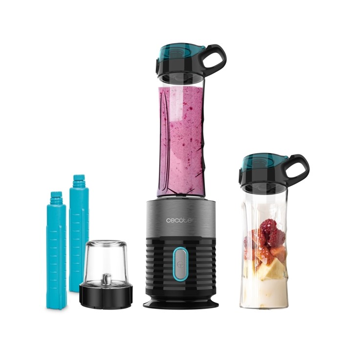 Cecotec Power Titanium Fresh and Go Batidora de Vaso - 650W - 2 Vasos de 600ml - Tubos Refrigeradores Incluidos - 4 Cuchillas Re