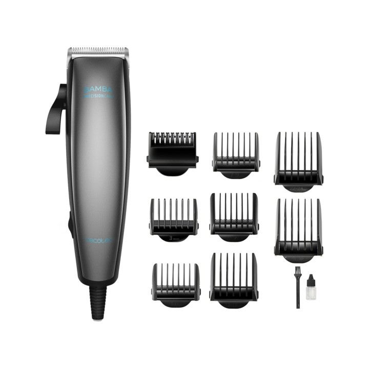 Cecotec Bamba PrecisionCare Power Blade Titanium Cortapelos con Cable - Cuchillas de Titanio - Uso en Seco y Humedo - 9 Peines G