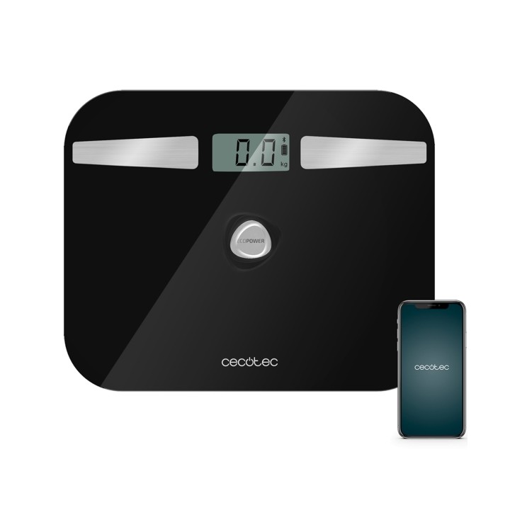 Cecotec Surface Precision 10200 Smart Healthy Black Bascula Corporal hasta 180kg - Energia sin Pilas - Bluetooth - 4 Sensores -