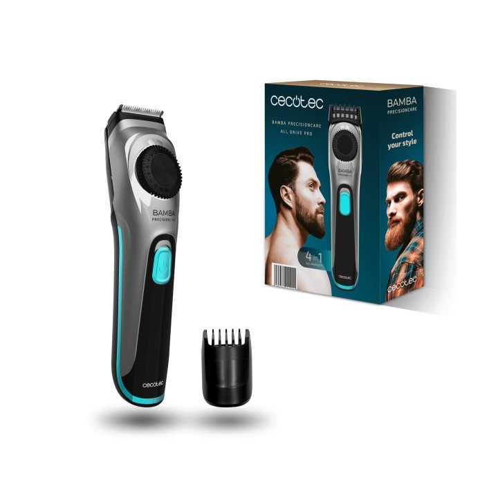 Cecotec Bamba PrecisionCare AllDrive Pro Recortadora para Barba - Cuchillas de Titanio - Uso Inalambrico y con Cable - Autonomia