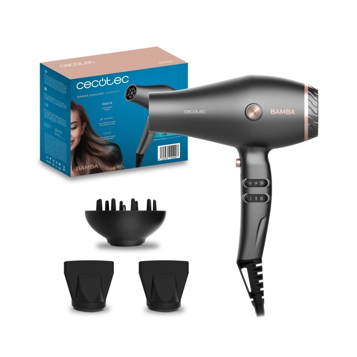 Cecotec IoniCare Harmony Secador de Pelo - Potencia 2600W - Tecnologia con Iones - Temperatura Regulable - 2 Concentradores - Di