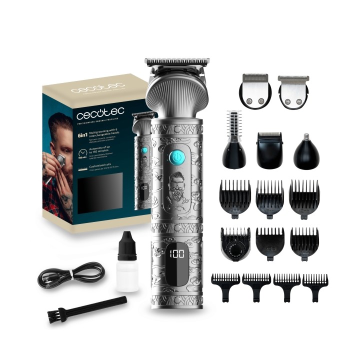 Cecotec PrecisionCare Samurai Profiling Afeitadora Recortadora 6 en 1 con Base - Autonomia 170min - Incluye Accesorios - Cuchill
