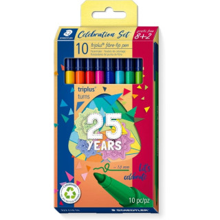 Staedtler Triplus Color 323 Pack de 10 Rotuladores - Trazo 1mm Aprox - Tinta Antisecado - Capuchon Ventilado - Colores Surtidos