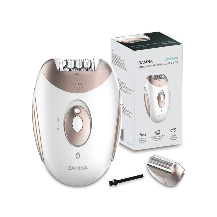 Cecotec Bamba SkinCare Depil-Action Go Depiladora de Arranque Inalambrica - Uso con Cable - Autonomia 40min - Cabezal Zonas Sens