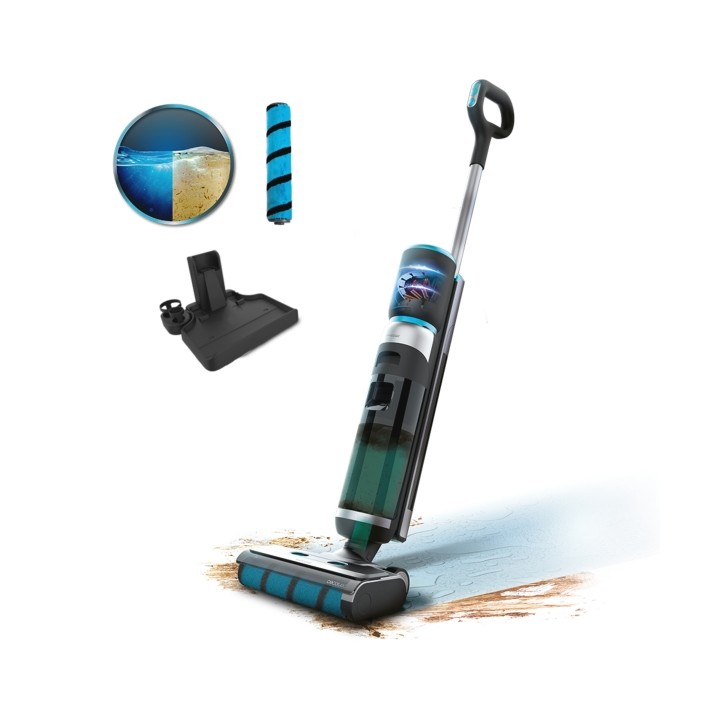 Cecotec FreeGo Wash and Vacuum Fregona Electica - 250W - Autonomia 35min - Base de Autolimpieza - 2 Depositos de 700ml Separados