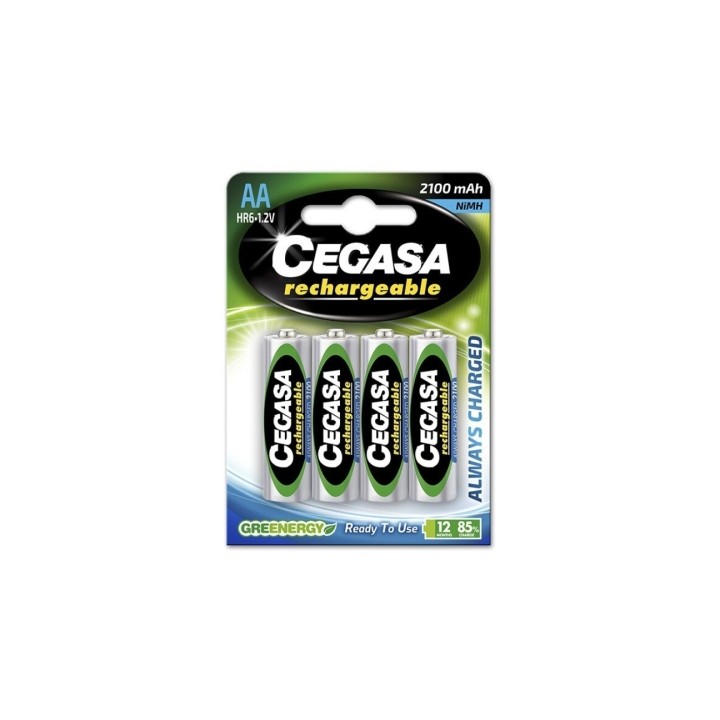 Cegasa Rechargeable Pack de 4 Pilas Recargables AA HR6 2100mAh - Tecnologia RTU
