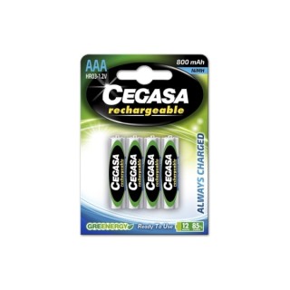 Cegasa Rechargeable Pack de 4 Pilas Recargables AAA HR03 800mAh - Tecnologia RTU