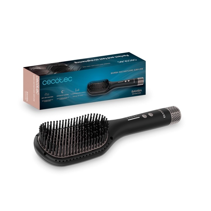 Cecotec Bamba InstantCare AirFlow Cepillo Alisador Ceramico - 4 Niveles de Temperatura - Apagado Automatico - Ergonomico - Funci