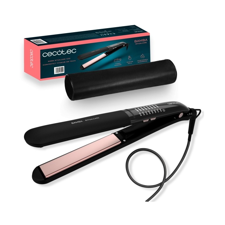 Cecotec Bamba RitualCare 1200 Titanium Ion Touch Plancha de Pelo - Tactil - Iones Negativos - Temperatura de 160 a 230°C - Placa